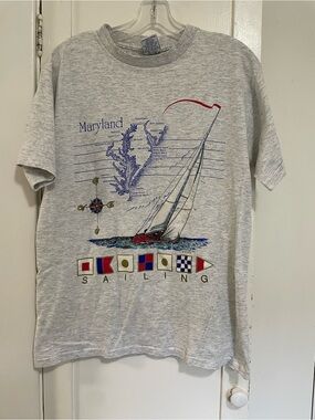 Vintage Maryland Sailing Graphic Tee - Light Gray large nautical
